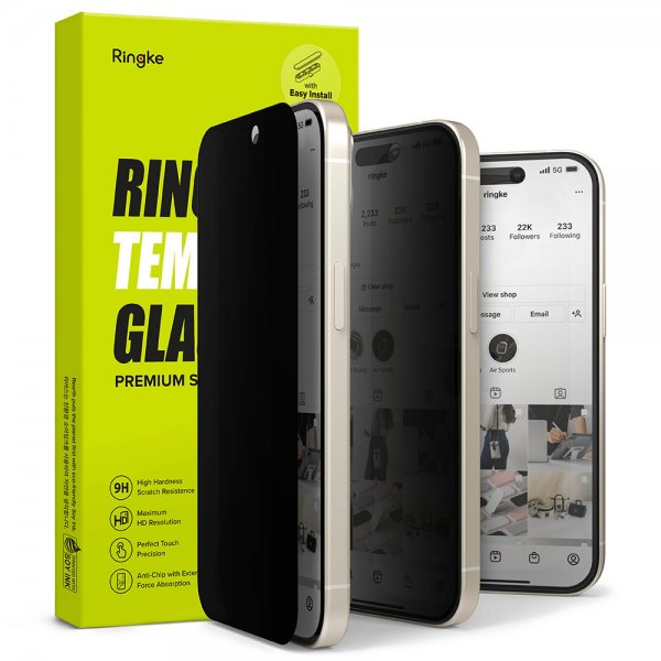 Ringke iPhone 15 Plus Skærmbeskytter Privacy Hærdet Glas Installationsjig