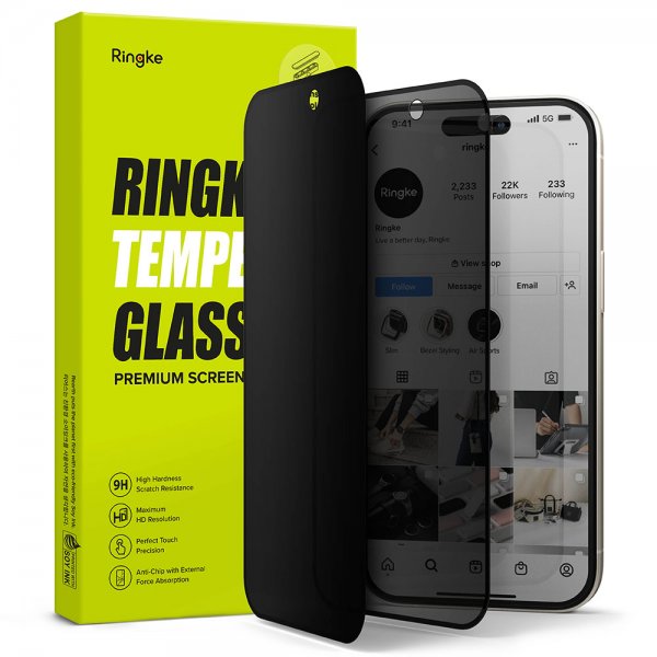 Ringke iPhone 15 Plus Skærmbeskytter Privacy Hærdet Glas Installationsjig