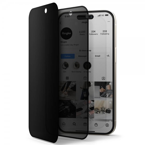 Ringke iPhone 15 Plus Skærmbeskytter Privacy Hærdet Glas Installationsjig