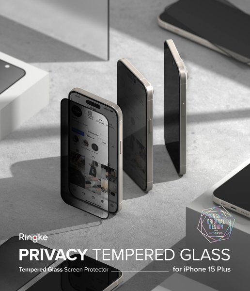 Ringke iPhone 15 Plus Skærmbeskytter Privacy Hærdet Glas Installationsjig