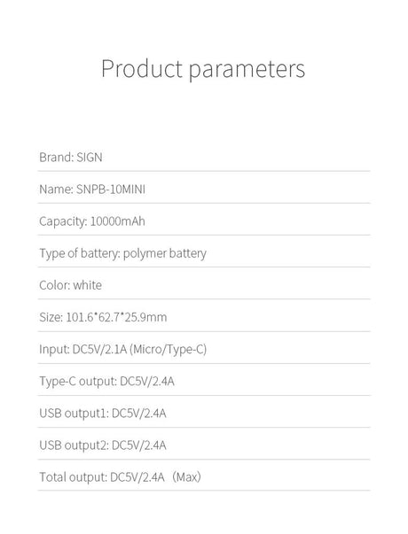 SiGN Mini Powerbank med Display 10 000mAh Hvid