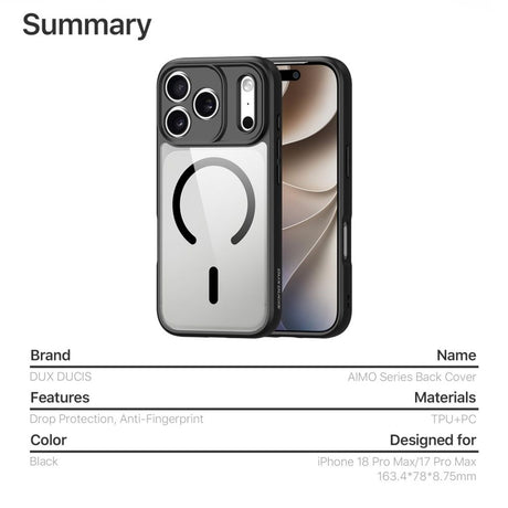 Dux Ducis iPhone 17 Pro Max/iPhone 18 Pro Max Cover Aimo Series MagSafe Sort