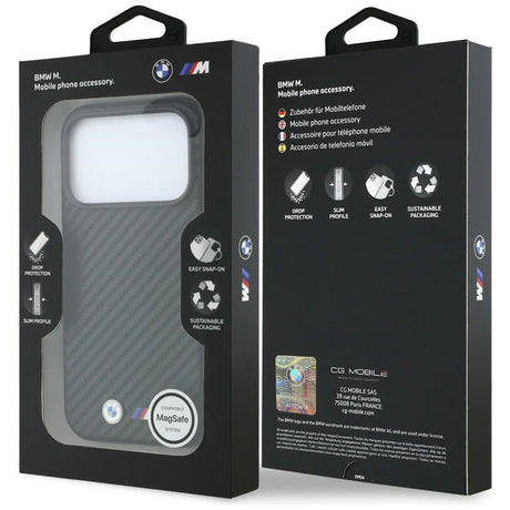 BMW iPhone 18 Pro Cover M Carbon Metal Logo Sort