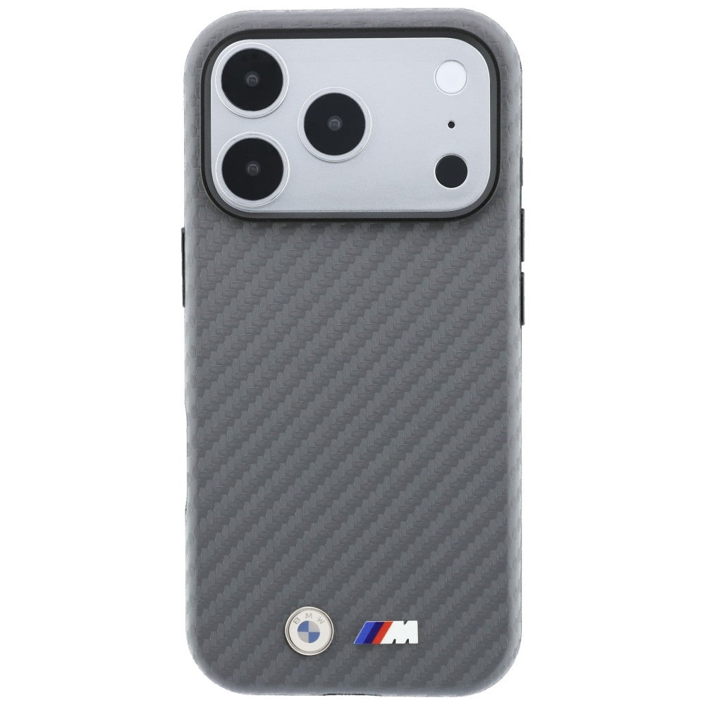 BMW iPhone 18 Pro Max Cover M Carbon Metal Logo Grå