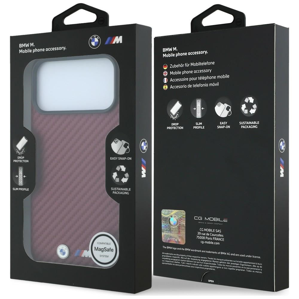 BMW iPhone 17 Pro/iPhone 18 Pro Cover M Carbon Metal Logo Burgundy