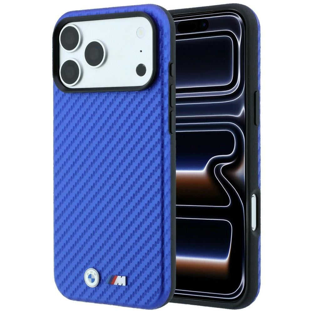 BMW iPhone 17 Pro Max/iPhone 18 Pro Max Cover M Carbon Metal Logo Blå