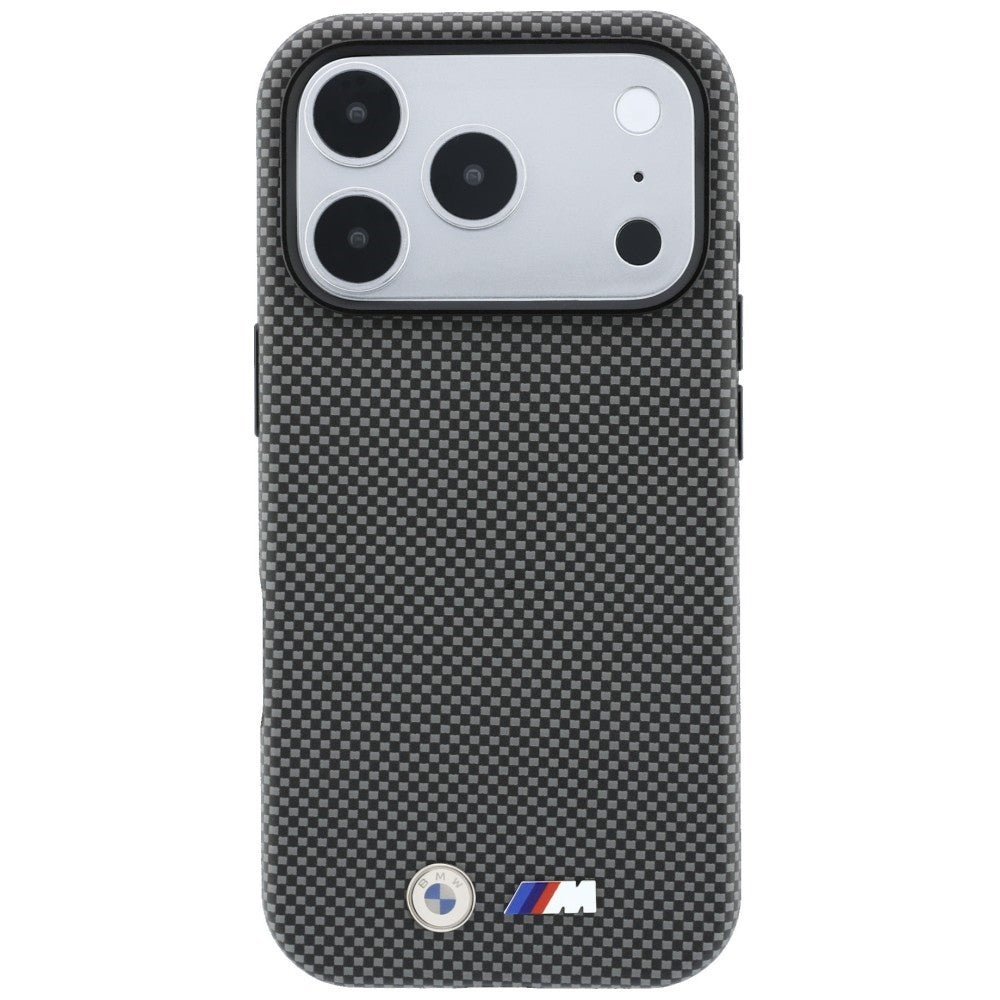 BMW iPhone 17 Pro Max/iPhone 18 Pro Max Cover M Quadrille Kevlar Metal Logo Grå