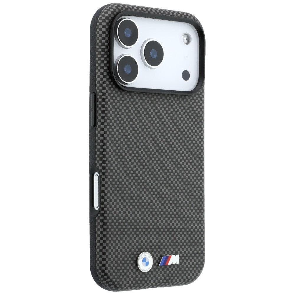 BMW iPhone 17 Pro Max/iPhone 18 Pro Max Cover M Quadrille Kevlar Metal Logo Grå