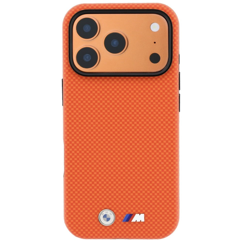 BMW iPhone 17 Pro/iPhone 18 Pro Cover M Quadrille Kevlar Metal Logo Orange