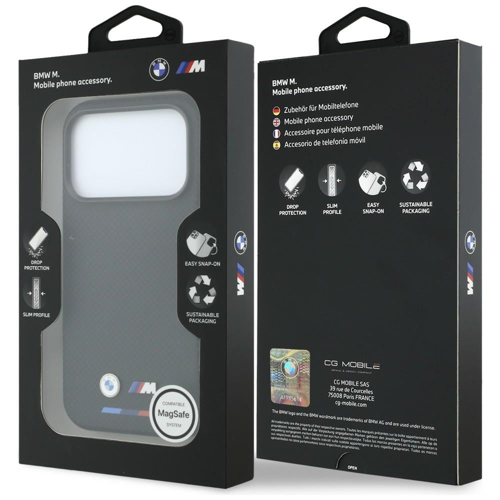 BMW iPhone 17 Pro Max/iPhone 18 Pro Max Cover M Quadrille Kevlar Tricolor & Metal Logo Sort