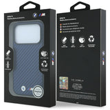 BMW iPhone 17 Pro Max/iPhone 18 Pro Max Cover M Carbon Metal Logo Navyblå