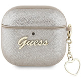 Guess AirPods 4 Cover Metallic Script Charm Guld