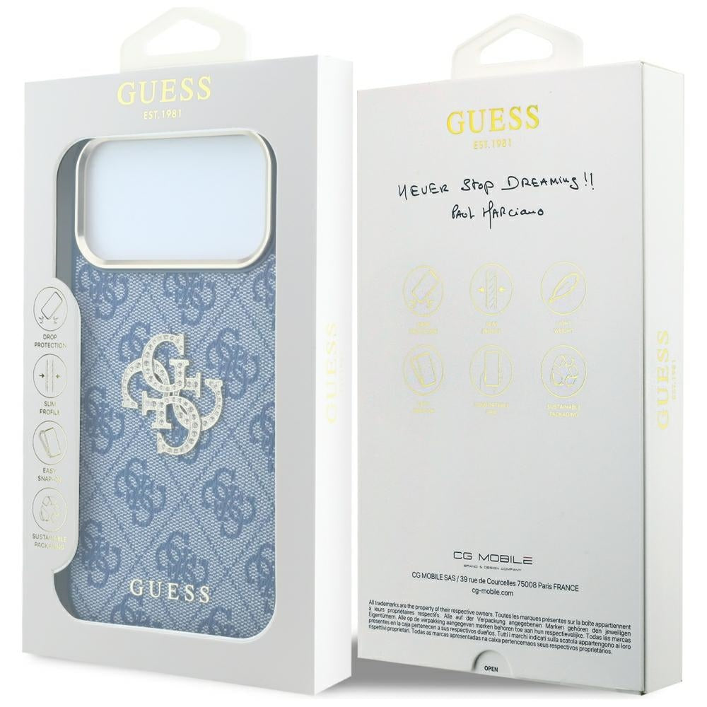 Guess iPhone 17 Pro Max/iPhone 18 Pro Max Cover 4G Strass Logo Blå