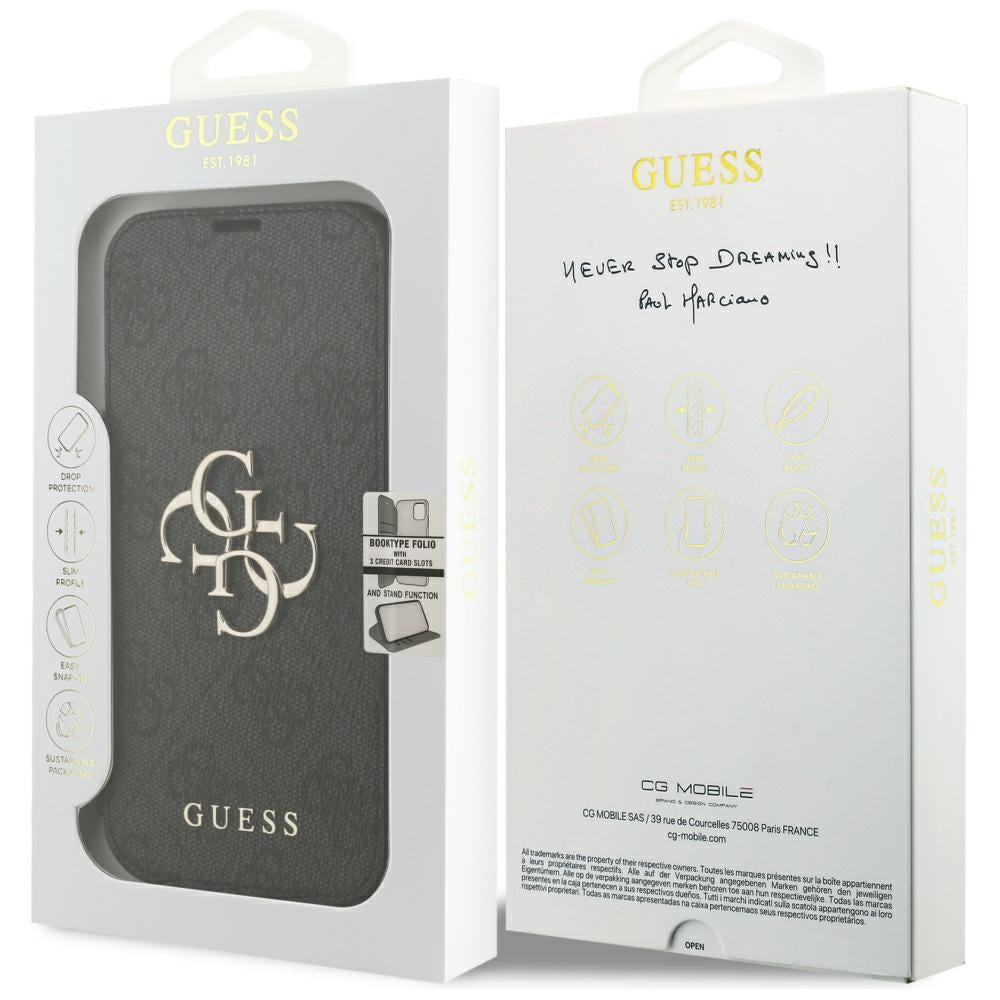 Guess iPhone 17 Pro/iPhone 18 Pro Etui Book 4G Metal Logo Sort
