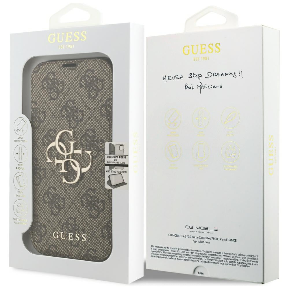Guess iPhone 17 Pro/iPhone 18 Pro Etui Book 4G Metal Logo Brun