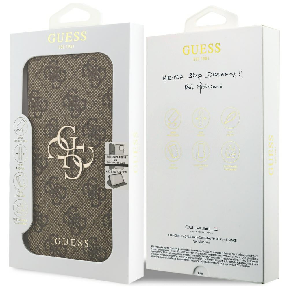 Guess iPhone 17 Pro Max/iPhone 18 Pro Max Etui Book 4G Metal Logo Brun