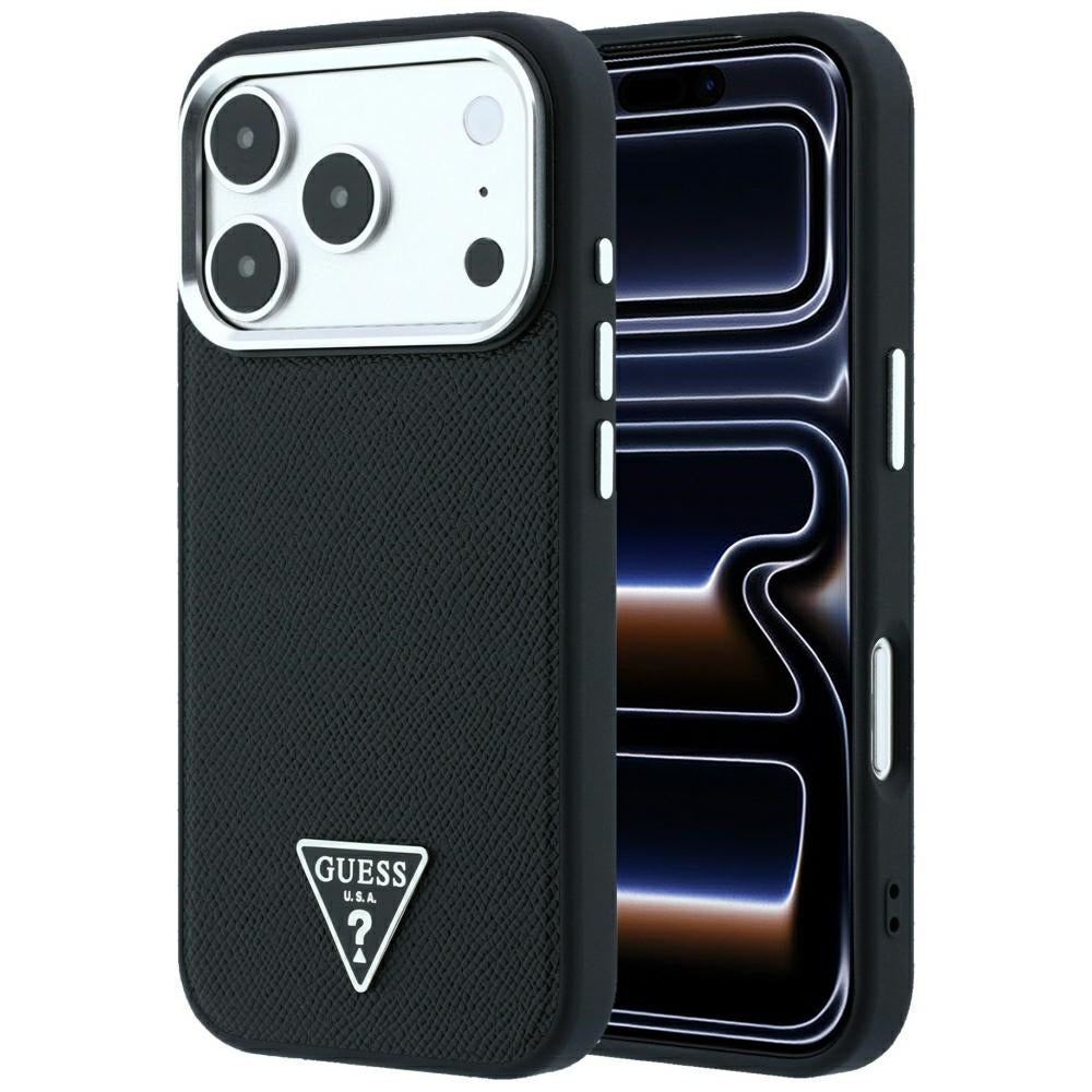 Guess iPhone 17 Pro Max/iPhone 18 Pro Max Cover med kornet trekantlogo Sort