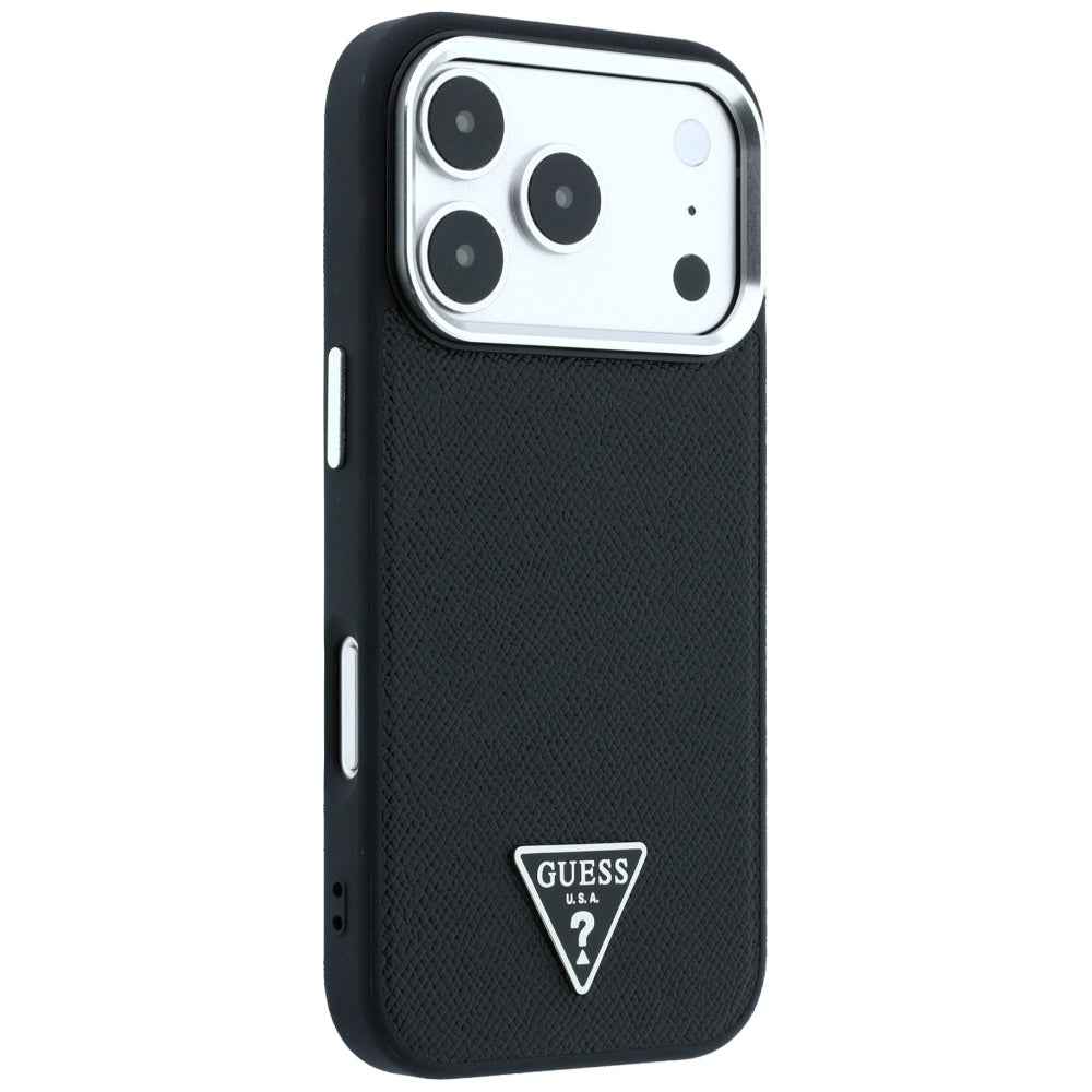 Guess iPhone 17 Pro Max/iPhone 18 Pro Max Cover med kornet trekantlogo Sort