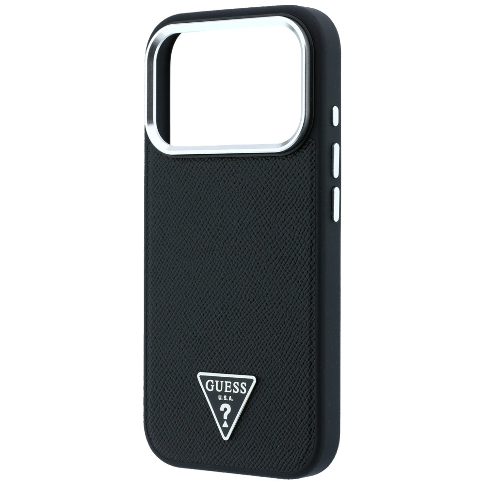 Guess iPhone 17 Pro Max/iPhone 18 Pro Max Cover med kornet trekantlogo Sort