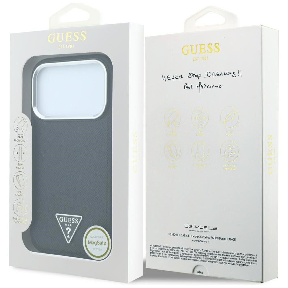 Guess iPhone 17 Pro Max/iPhone 18 Pro Max Cover med kornet trekantlogo Sort