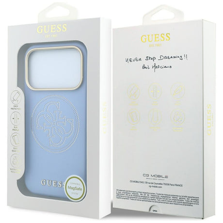Guess iPhone 17 Pro Max/iPhone 18 Pro Max Cover Perforated 4G Gold Logo Blå