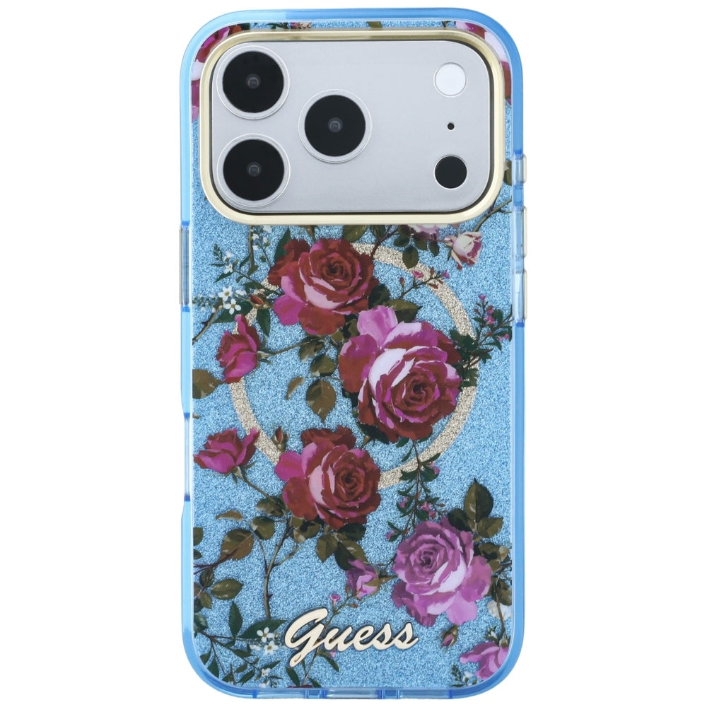 Guess iPhone 17 Pro Max/iPhone 18 Pro Max Cover Glitter Blossom Roses Blå