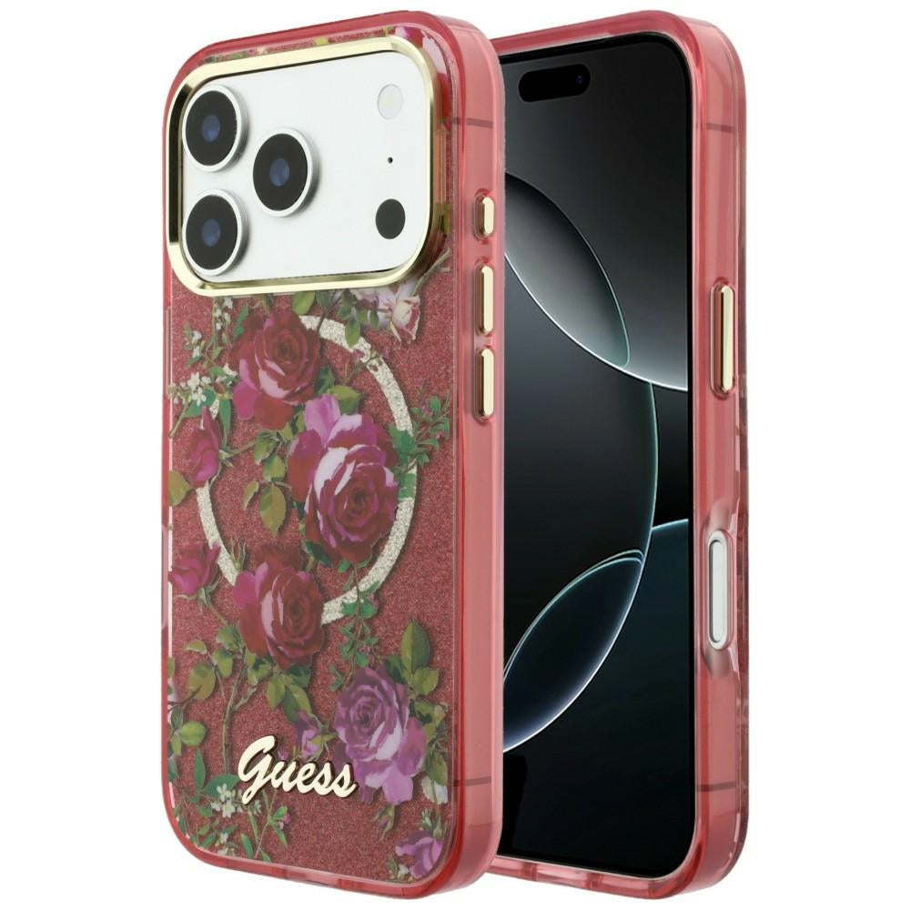 Guess iPhone 17 Pro Max/iPhone 18 Pro Max Cover Glitter Blossom Roses Burgundy