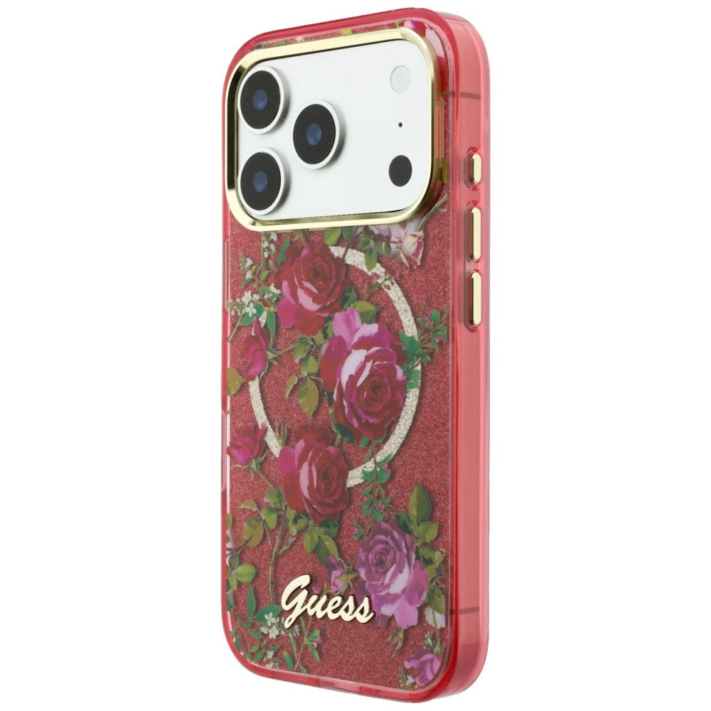 Guess iPhone 17 Pro Max/iPhone 18 Pro Max Cover Glitter Blossom Roses Burgundy