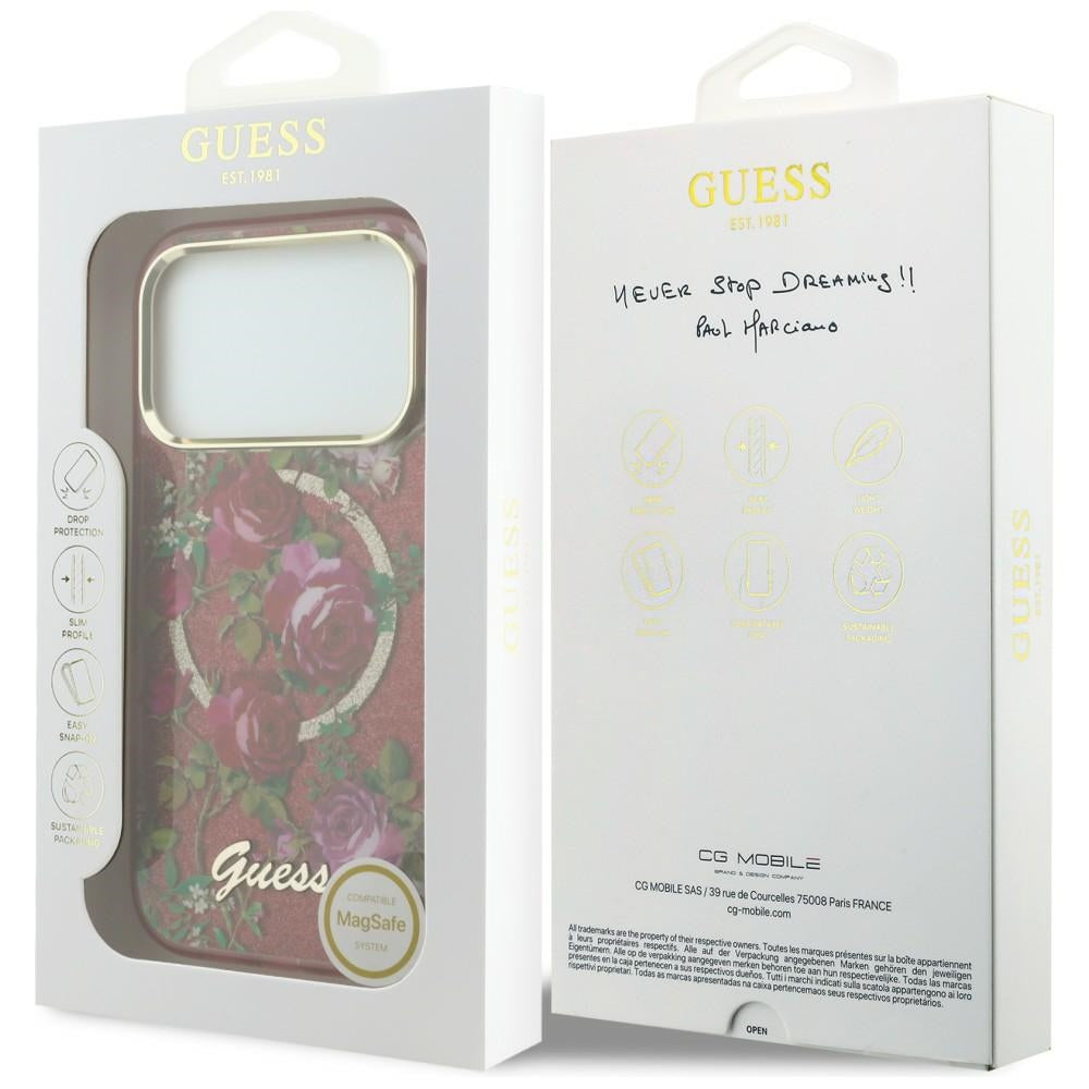 Guess iPhone 17 Pro Max/iPhone 18 Pro Max Cover Glitter Blossom Roses Burgundy