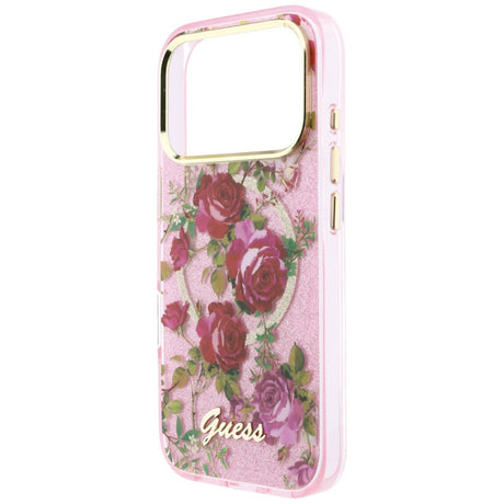 Guess iPhone 17 Pro/iPhone 18 Pro Cover Glitter Blossom Roses Lyserød