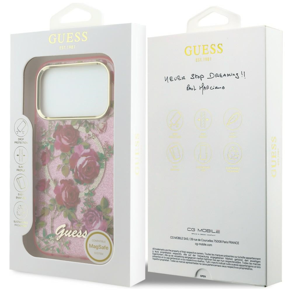 Guess iPhone 17 Pro/iPhone 18 Pro Cover Glitter Blossom Roses Lyserød