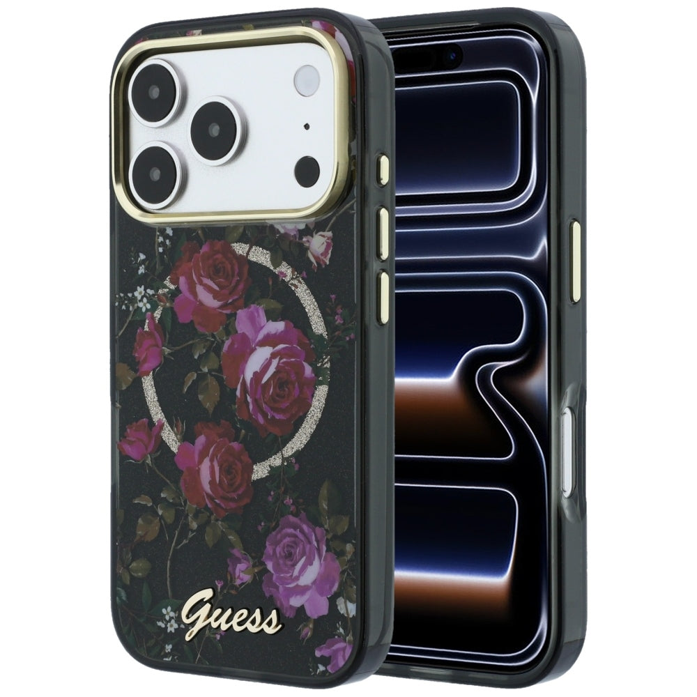 Guess iPhone 17 Pro/iPhone 18 Pro Cover Glitter Blossom Roses Sort
