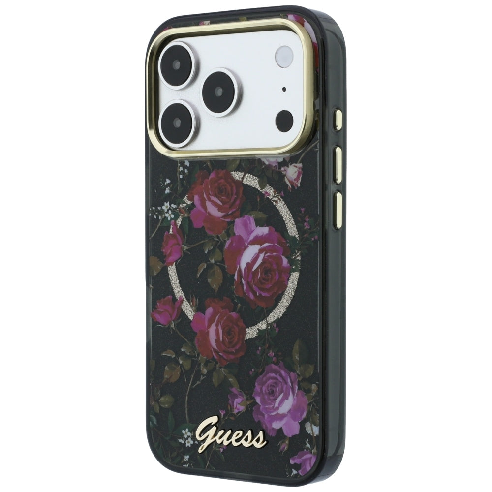Guess iPhone 17 Pro/iPhone 18 Pro Cover Glitter Blossom Roses Sort