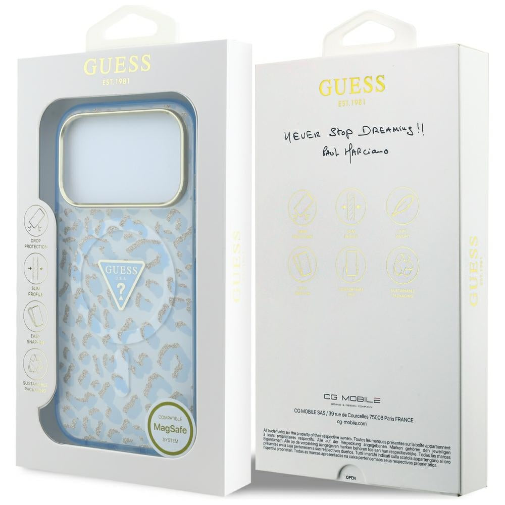 Guess iPhone 17 Pro Max/iPhone 18 Pro Max Cover Leopard Glitter Blå