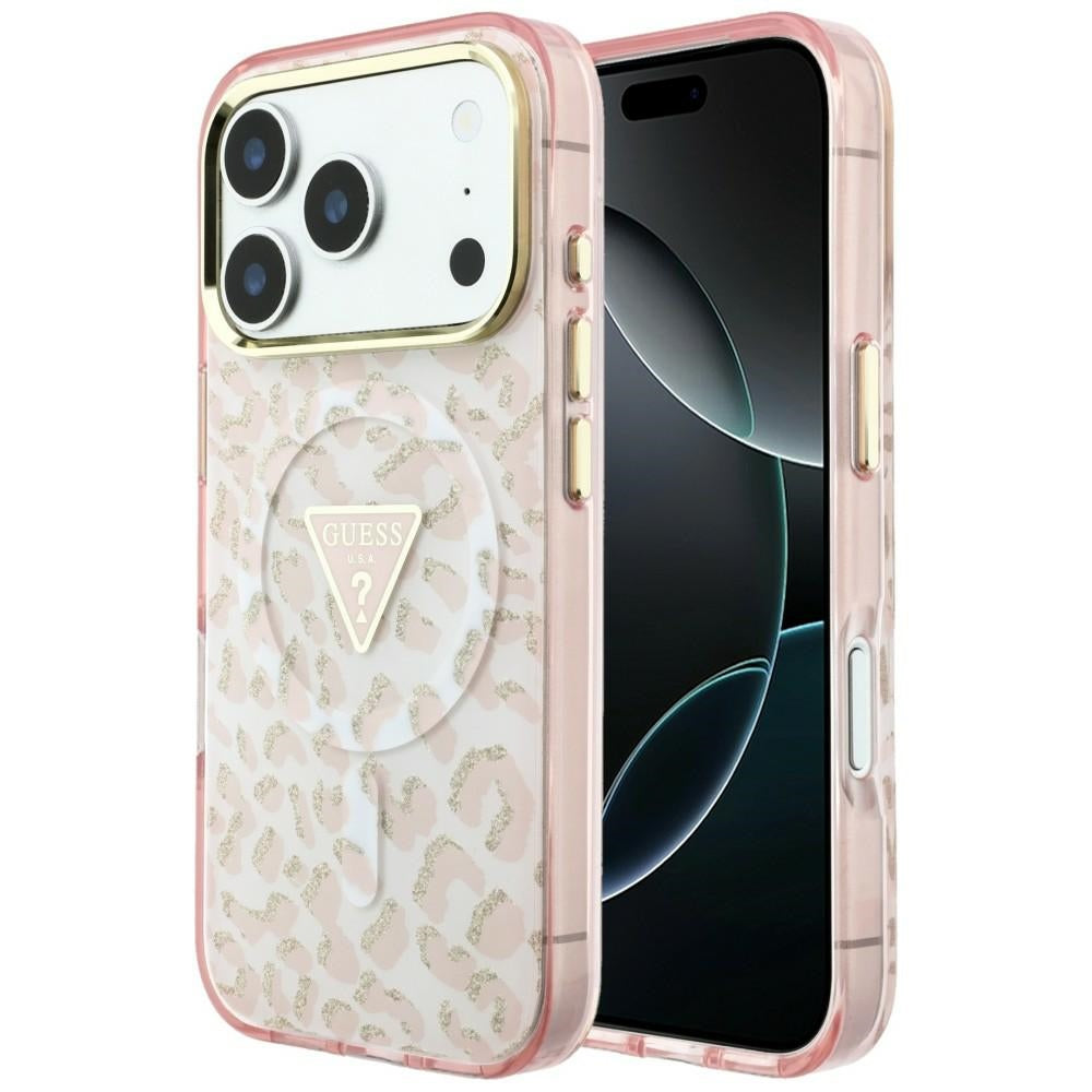 Guess iPhone 17 Pro/iPhone 18 Pro Cover Leopard Glitter Lyserød