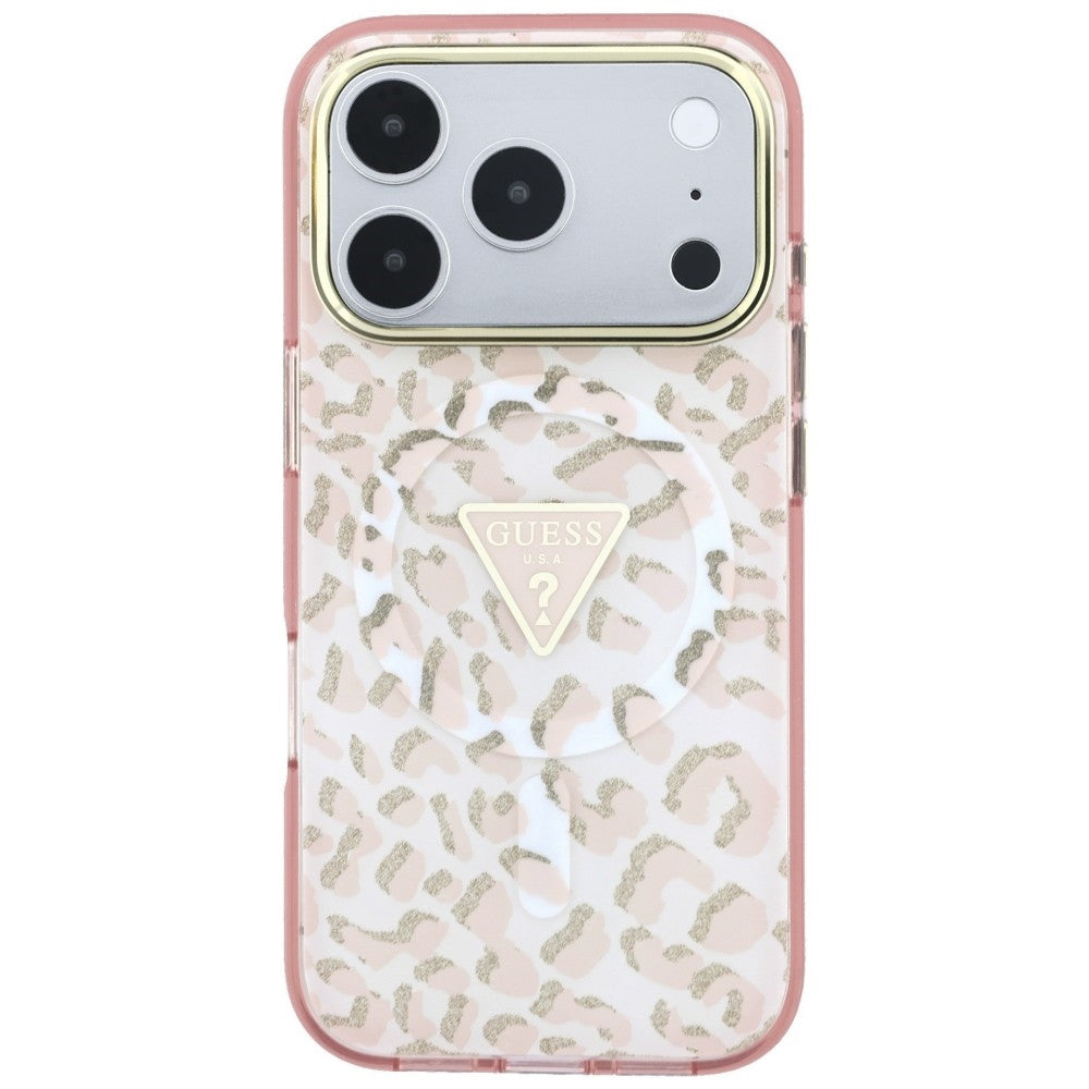 Guess iPhone 17 Pro/iPhone 18 Pro Cover Leopard Glitter Lyserød