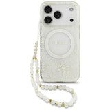 Guess iPhone 17 Pro/iPhone 18 Pro Cover Electroplated Flowers Pearl Strap Hvid