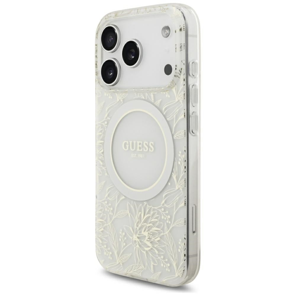 Guess iPhone 17 Pro/iPhone 18 Pro Cover Electroplated Flowers Pearl Strap Hvid