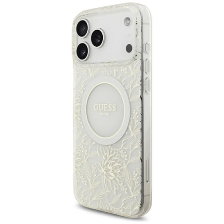 Guess iPhone 17 Pro Max/iPhone 18 Pro Max Cover Electroplated Flowers Pearl Strap Hvid