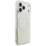 Guess iPhone 17 Pro Max/iPhone 18 Pro Max Cover Electroplated Flowers Pearl Strap Hvid