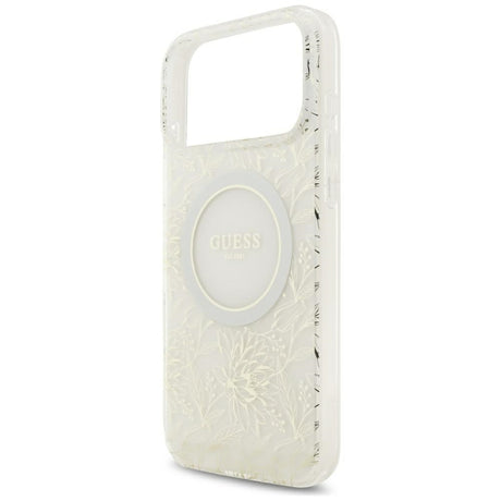 Guess iPhone 17 Pro Max/iPhone 18 Pro Max Cover Electroplated Flowers Pearl Strap Hvid
