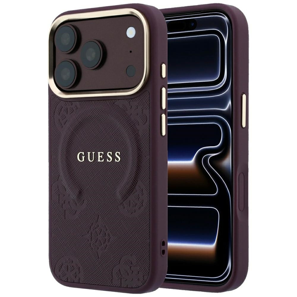 Guess iPhone 17 Pro/iPhone 18 Pro Cover Saffiano Peony Embossed MagSafe Burgundy