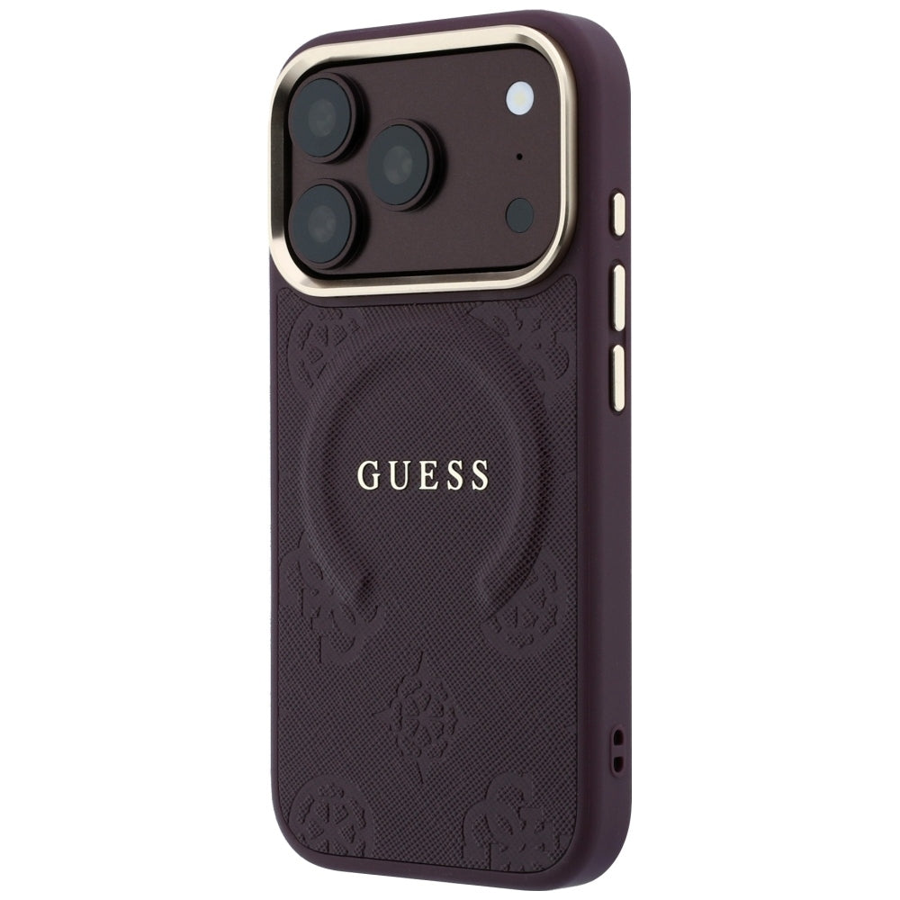 Guess iPhone 17 Pro/iPhone 18 Pro Cover Saffiano Peony Embossed MagSafe Burgundy