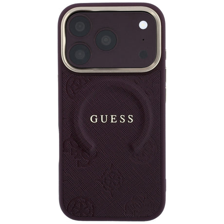 Guess iPhone 17 Pro/iPhone 18 Pro Cover Saffiano Peony Embossed MagSafe Burgundy