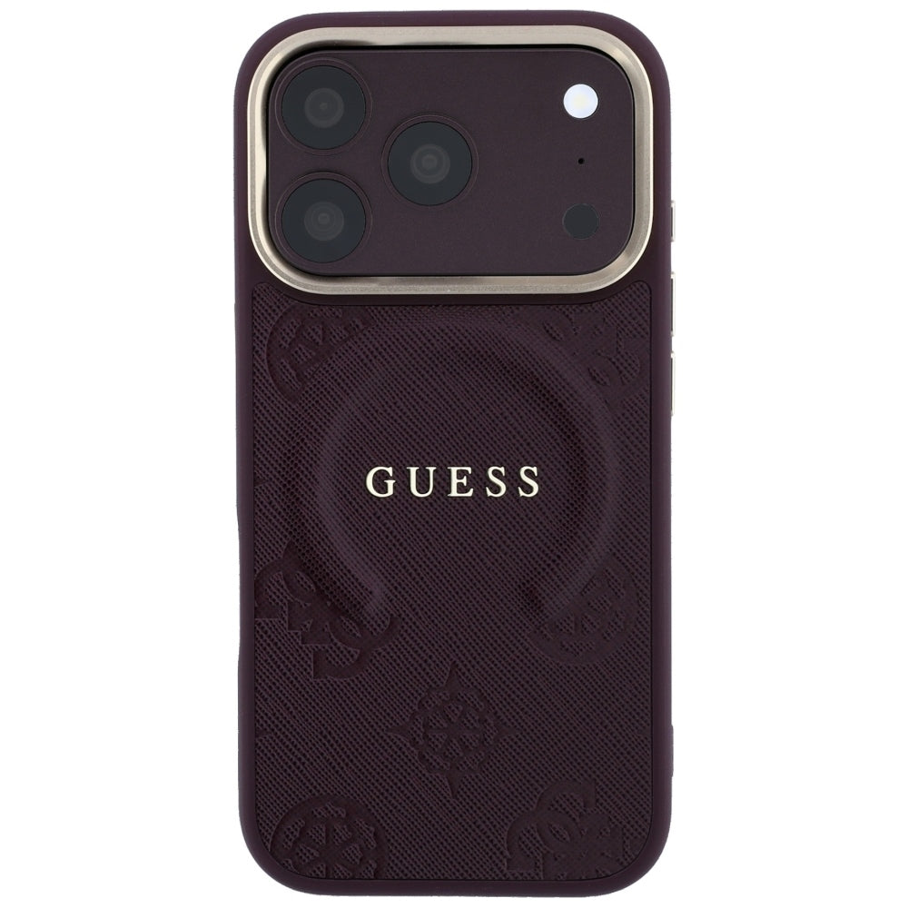 Guess iPhone 17 Pro Max/iPhone 18 Pro Max Cover Saffiano Peony Embossed MagSafe Burgundy