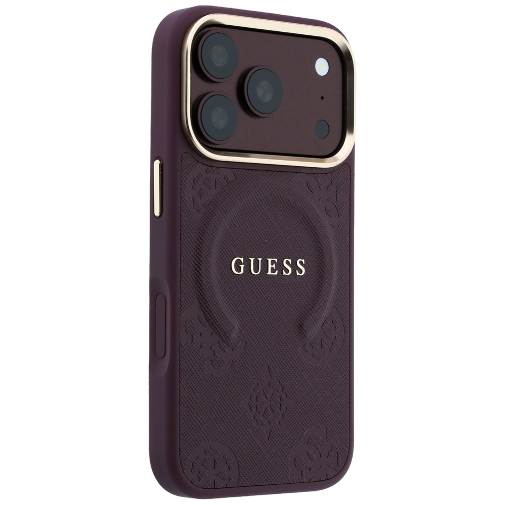 Guess iPhone 17 Pro Max/iPhone 18 Pro Max Cover Saffiano Peony Embossed MagSafe Burgundy