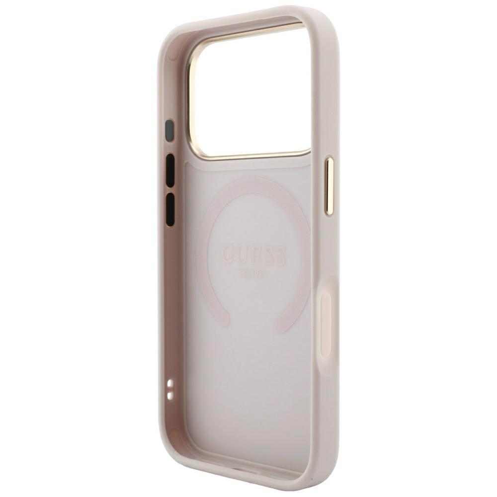 Guess iPhone 17 Pro/iPhone 18 Pro Cover Saffiano Peony Embossed MagSafe Lyserød