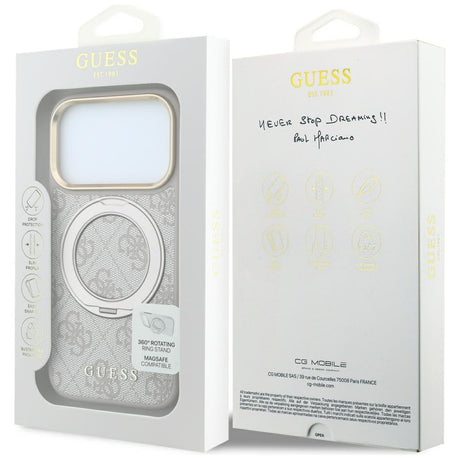 Guess iPhone 17 Pro Max/iPhone 18 Pro Max Cover Ring Stand 4G Classic Logo Lyserød