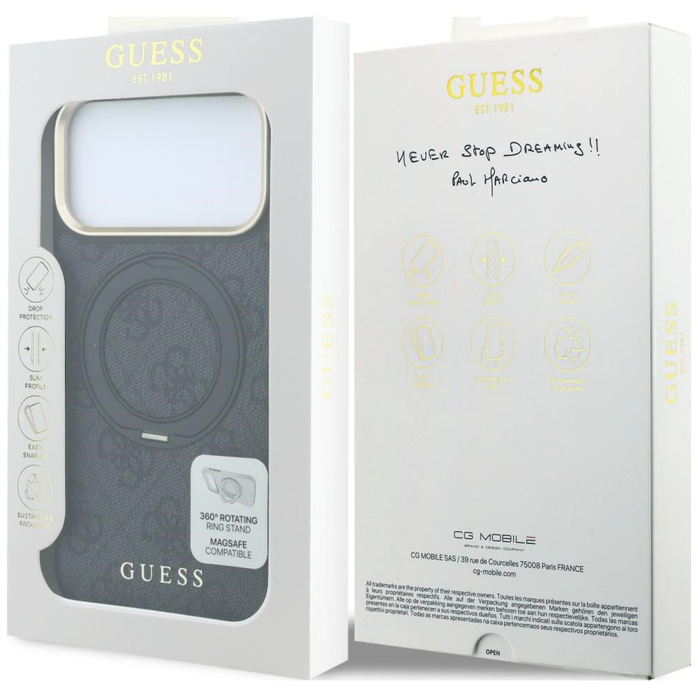 Guess iPhone 17 Pro/iPhone 18 Pro Cover Ring Stand 4G Classic Logo Sort
