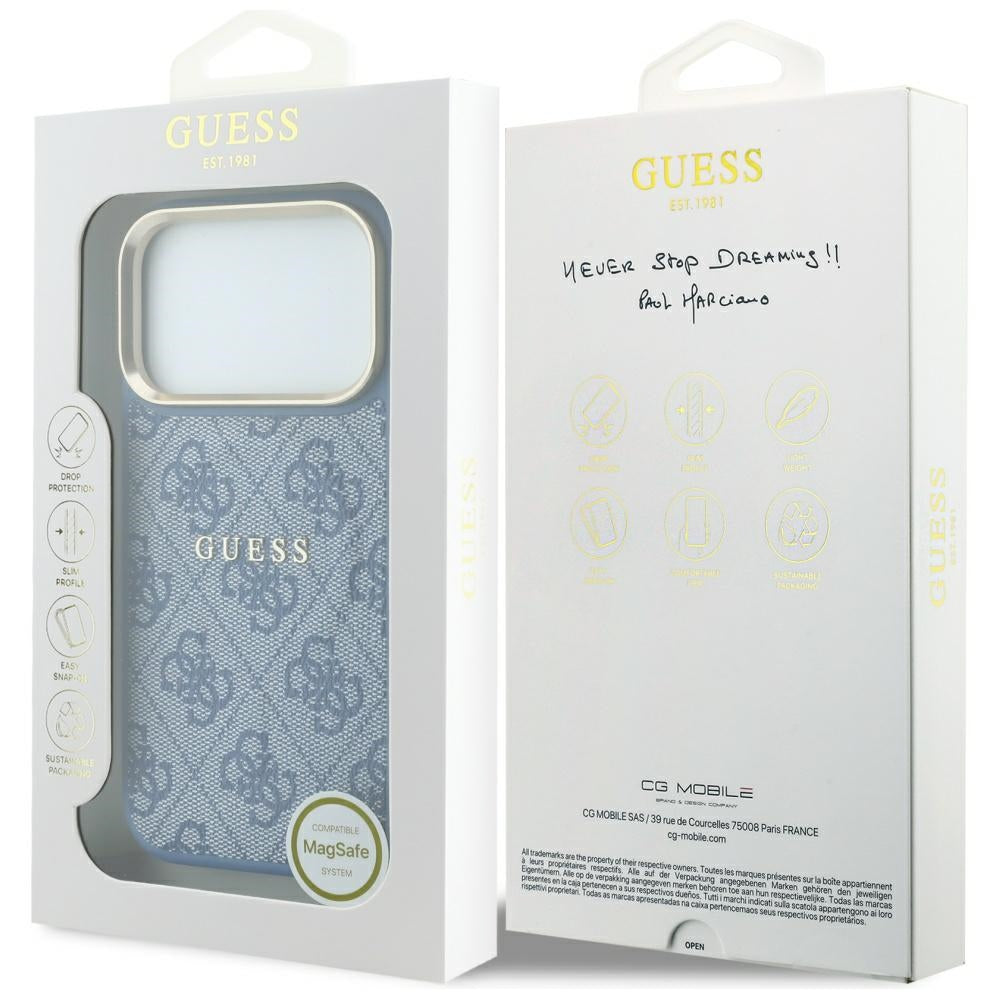 Guess iPhone 17 Pro Max/iPhone 18 Pro Max Cover 4G Embossed MagSafe Blå